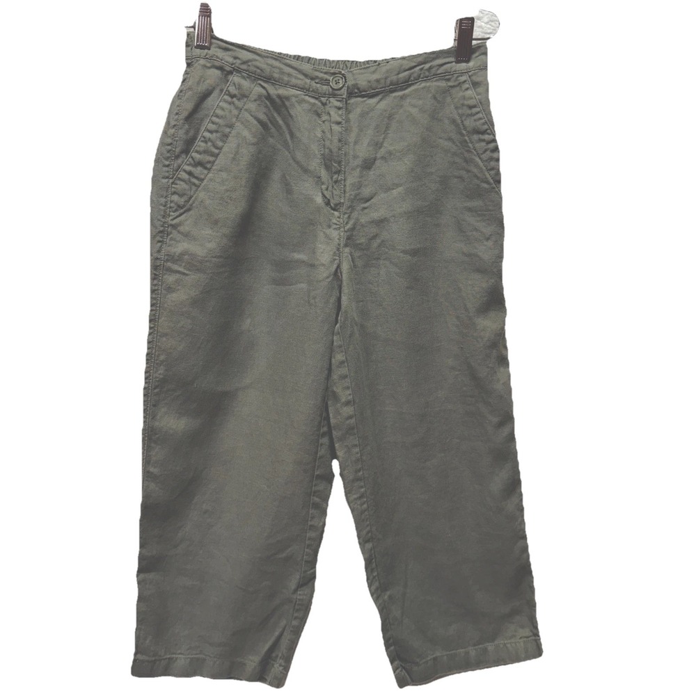 L.L.Bean Womens 6 Gray 100% Linen Cropped Pants Classic Fit Straight Leg 268513